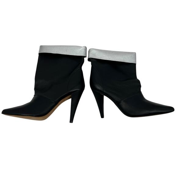 IRO Avina Leather Fold Over Mid Calf Boots In Black Silver Heels Size 7 NEW - Picture 8 of 15